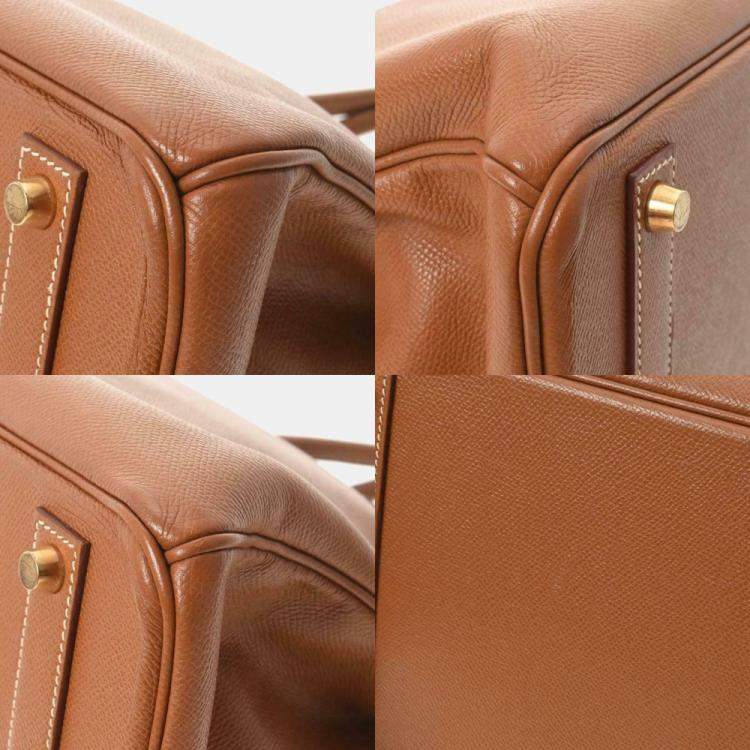 Pre Owned Hermes Brown Courchevel Leather Gold Hardware Birkin 40 Bag