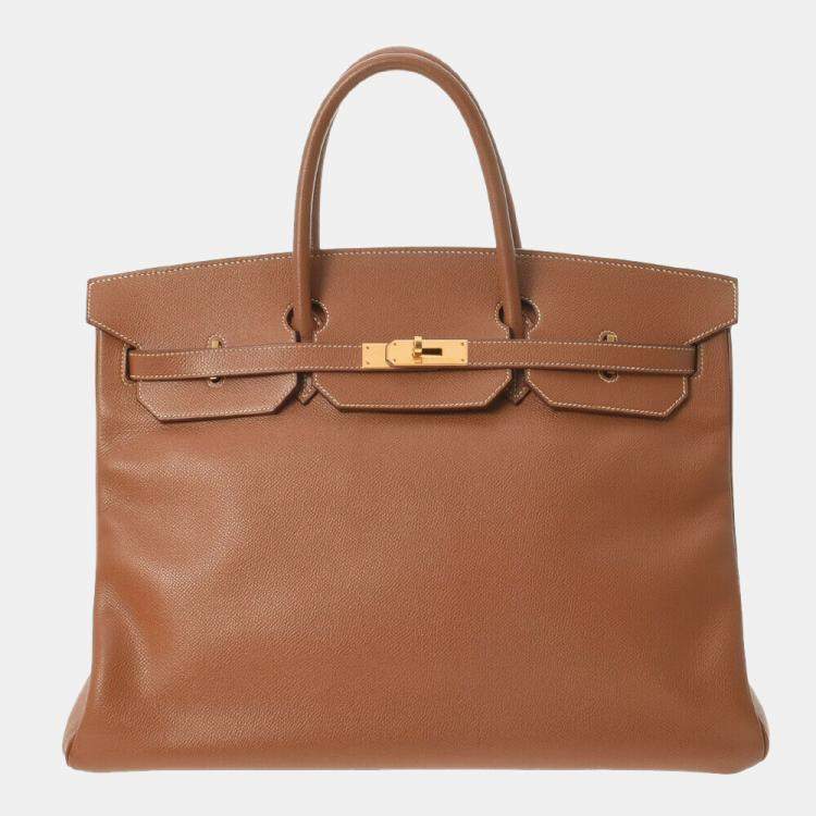 Pre Owned Hermes Brown Courchevel Leather Gold Hardware Birkin 40 Bag