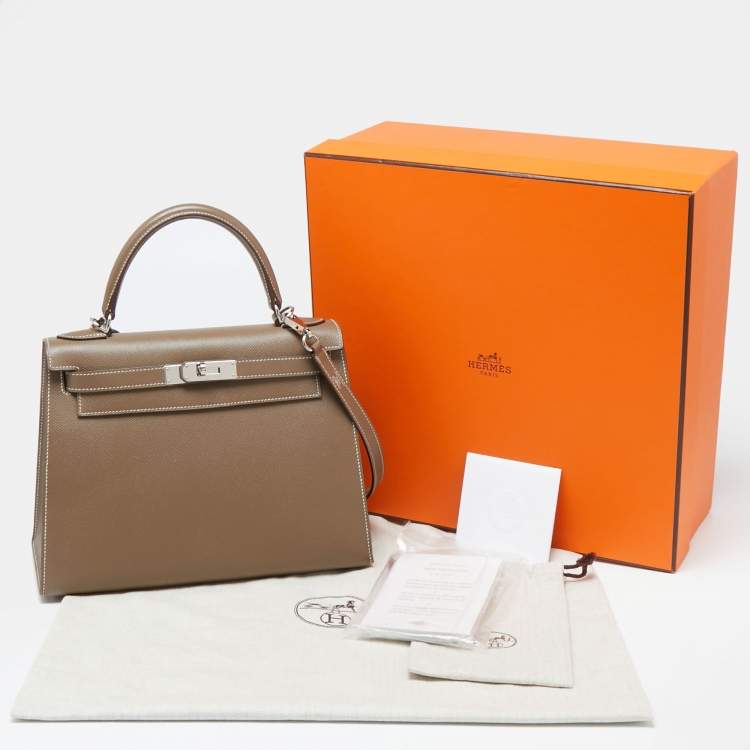 Pre Owned Hermes Etoupe Epsom Leather Palladium Finish Kelly Sellier 28 Bag