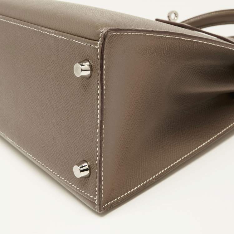 Pre Owned Hermes Etoupe Epsom Leather Palladium Finish Kelly Sellier 28 Bag