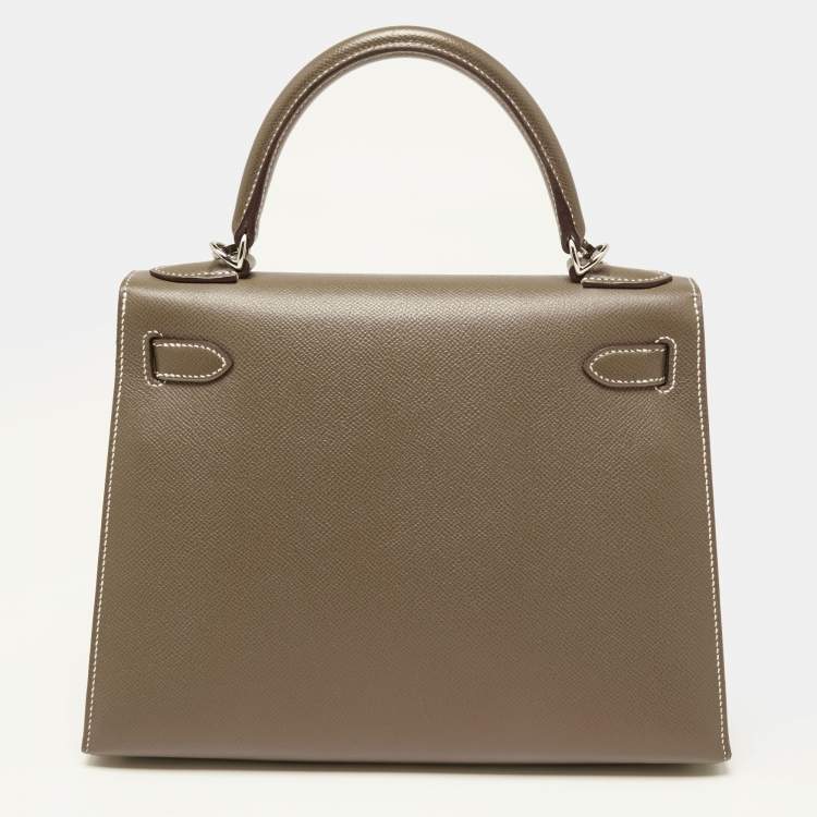 Pre Owned Hermes Etoupe Epsom Leather Palladium Finish Kelly Sellier 28 Bag