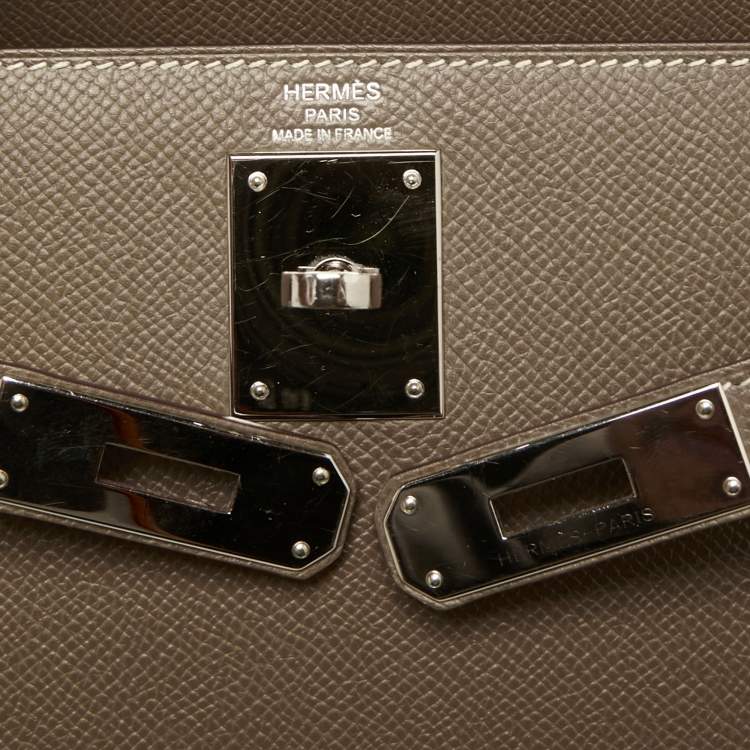 Pre Owned Hermes Etoupe Epsom Leather Palladium Finish Kelly Sellier 28 Bag