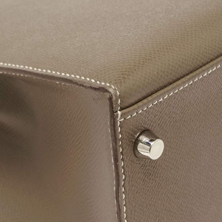Pre Owned Hermes Etoupe Epsom Leather Palladium Finish Kelly Sellier 28 Bag