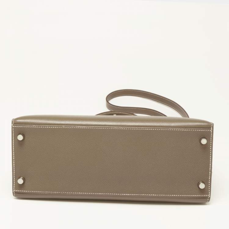 Pre Owned Hermes Etoupe Epsom Leather Palladium Finish Kelly Sellier 28 Bag