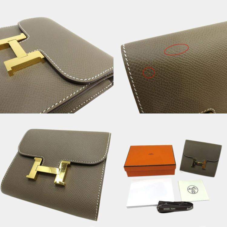 Pre Owned Hermes Constant Bi-Fold Wallet Vaux Epson Brown
