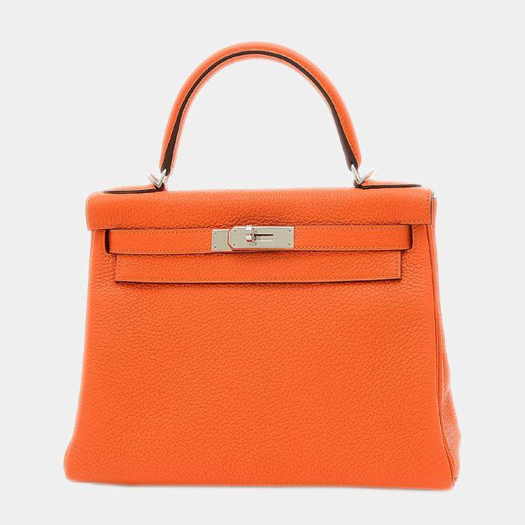 Pre Owned Hermes Kelly 28 Inner Stitch Taurillon Fu Orange R Engraved Handbag