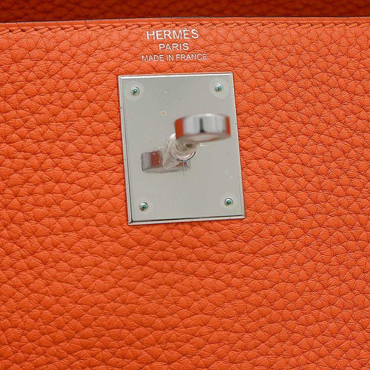 Pre Owned Hermes Kelly 28 Inner Stitch Taurillon Fu Orange R Engraved Handbag