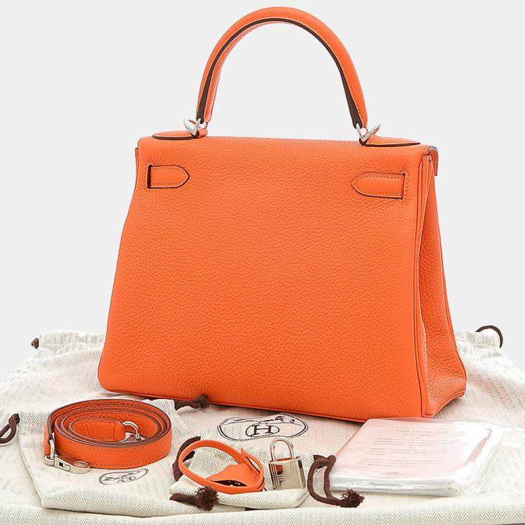 Pre Owned Hermes Kelly 28 Inner Stitch Taurillon Fu Orange R Engraved Handbag