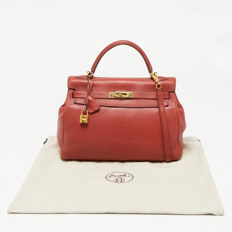 Pre Owned Hermes Sienne Togo Leather Gold Finish Retourne Kelly 32 Bag