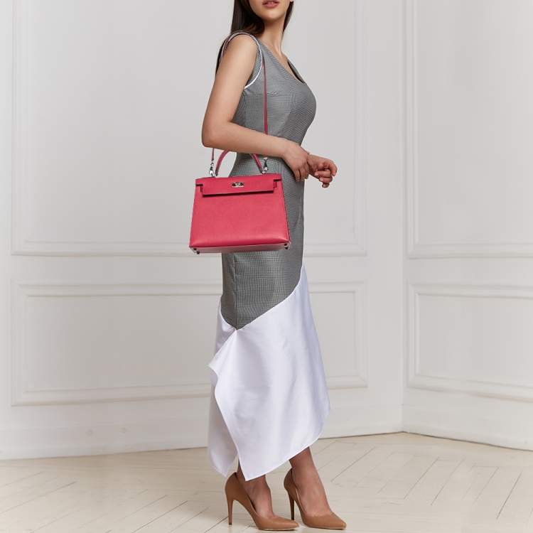 Hermes Kelly Handbag Rose Jaipur Epsom with Palladium Hardware 25 Pink