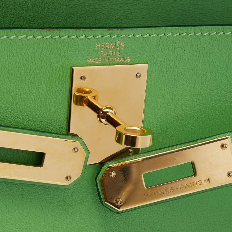 Pre Owned Hermes Anis Green Swift Leather Gold Hardware Kelly Retourne 28 Bag