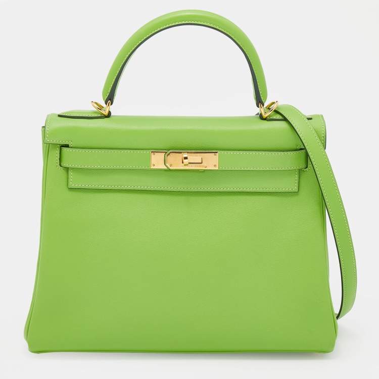 Hermes Kelly Bag Box Leather Gold Hardware In Green