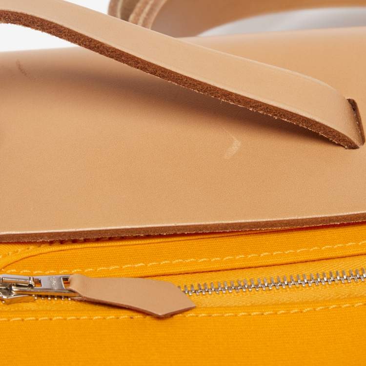Pre Owned Hermes Jaune D'or/Natural Canvas and Leather Herbag Zip 31 Bag