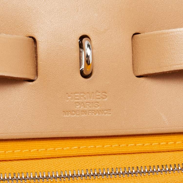 Pre Owned Hermes Jaune D'or/Natural Canvas and Leather Herbag Zip 31 Bag