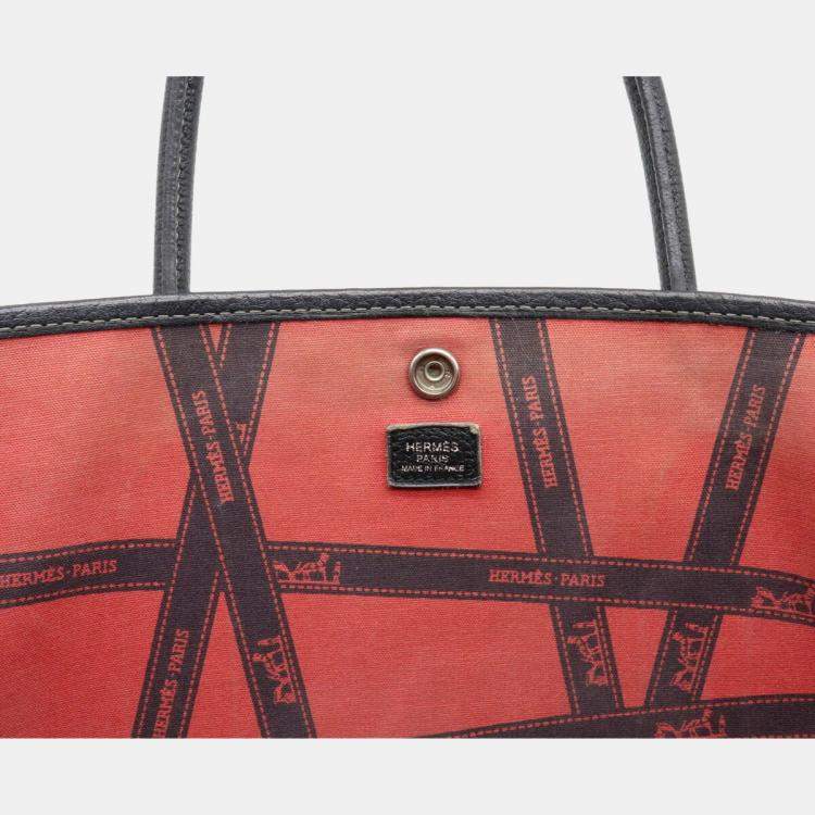 Pre Owned Hermes Garden Party PM Bolduk Pattern Tote Bag Handbag Toile Ash Leather Gray Black