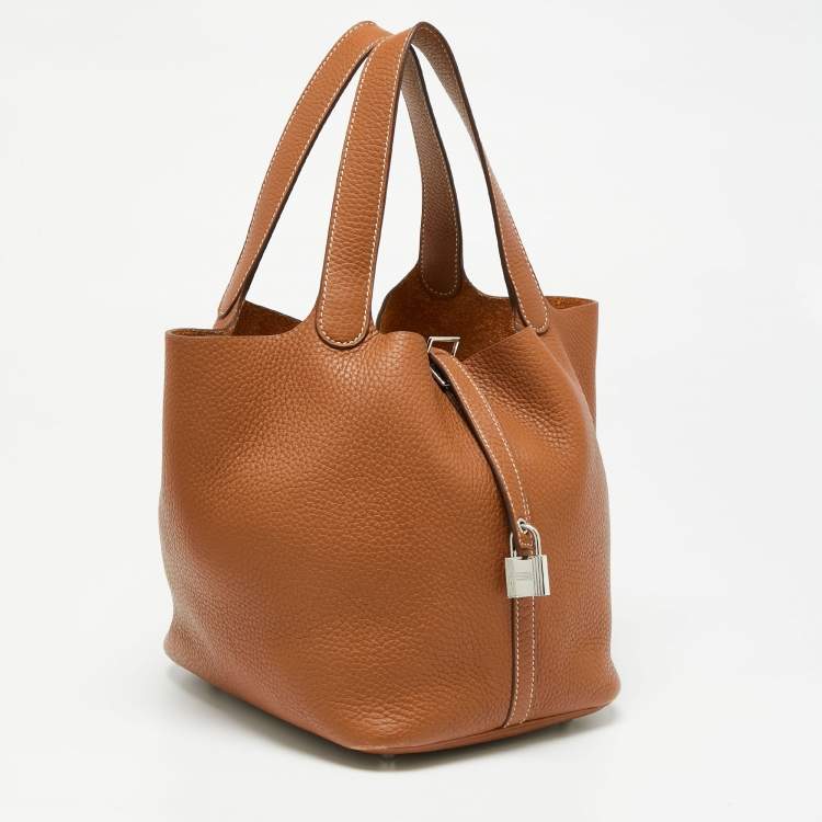 Pre Owned Hermes Gold Clemence Leather Picotin Lock 22 Bag