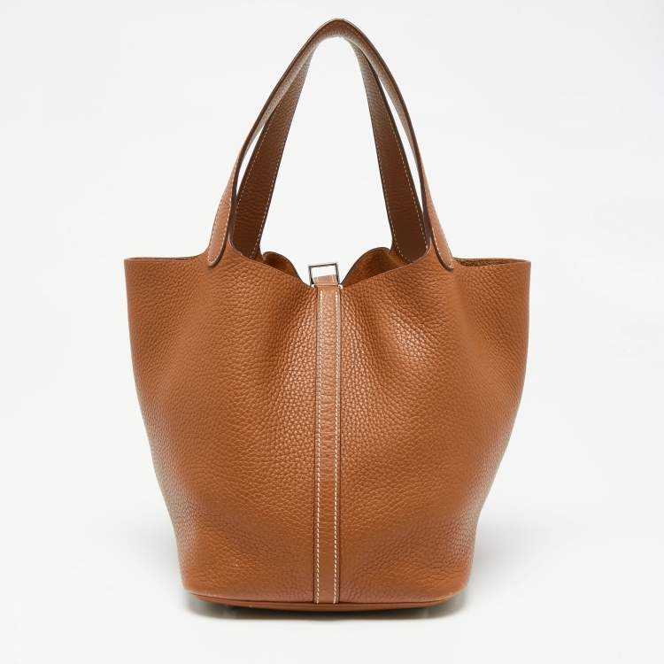 Pre Owned Hermes Gold Clemence Leather Picotin Lock 22 Bag