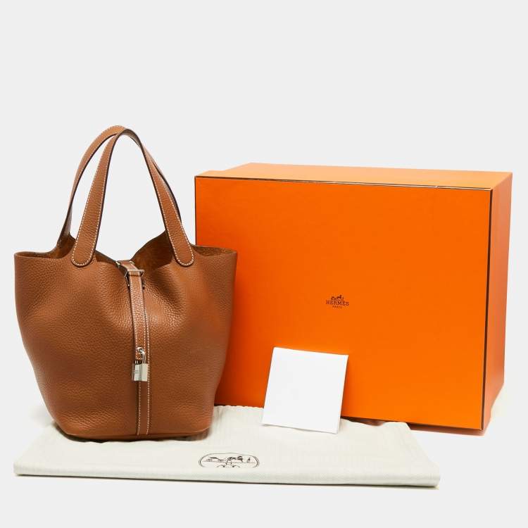 Pre Owned Hermes Gold Clemence Leather Picotin Lock 22 Bag
