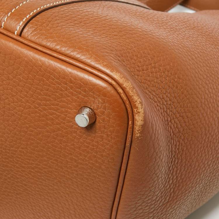 Pre Owned Hermes Gold Clemence Leather Picotin Lock 22 Bag