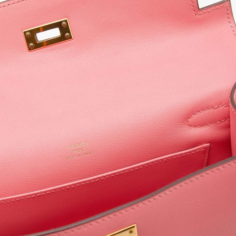 Pre Owned Hermes Rose Lipstick Swift Leather Gold Hardware Kelly Pochette