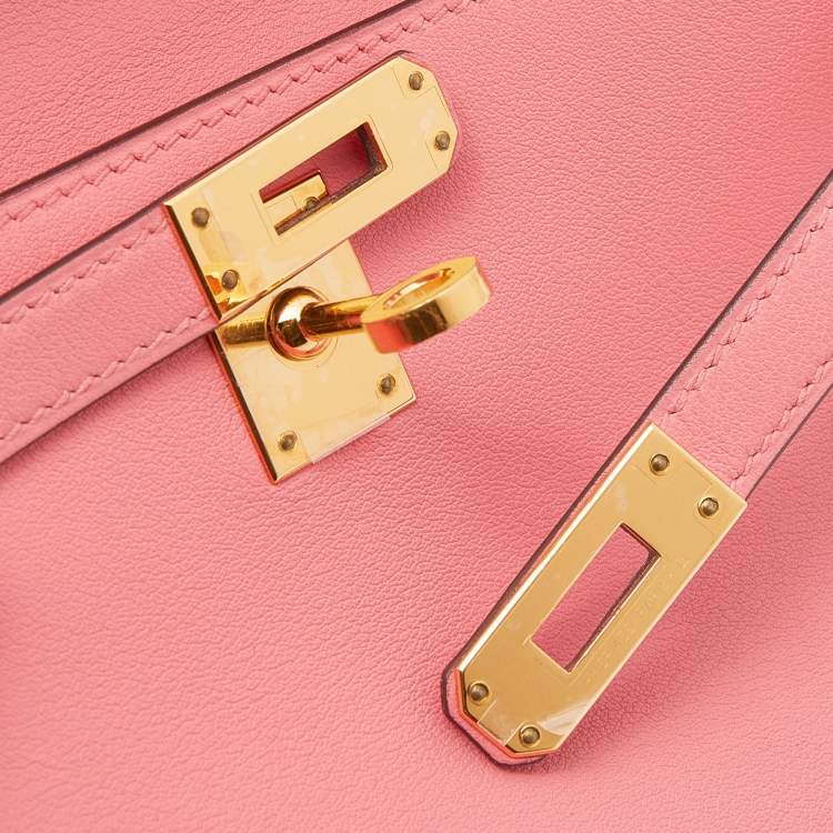 Pre Owned Hermes Rose Lipstick Swift Leather Gold Hardware Kelly Pochette