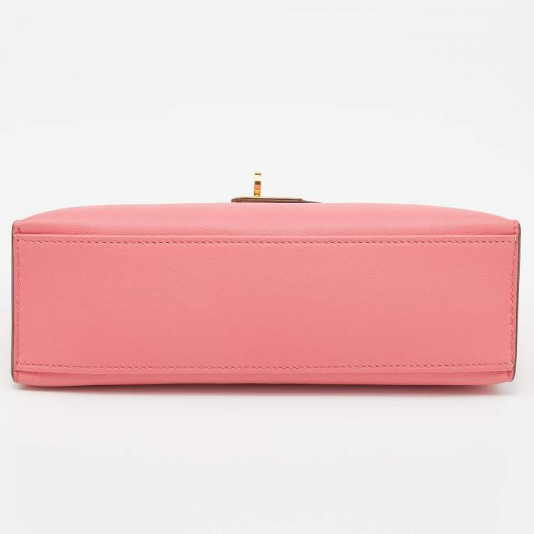 Pre Owned Hermes Rose Lipstick Swift Leather Gold Hardware Kelly Pochette