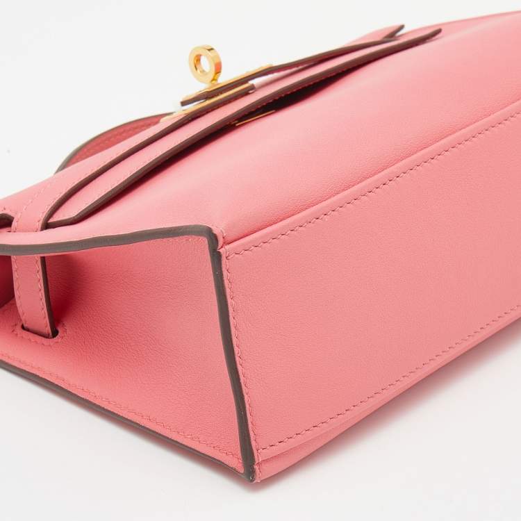 Pre Owned Hermes Rose Lipstick Swift Leather Gold Hardware Kelly Pochette