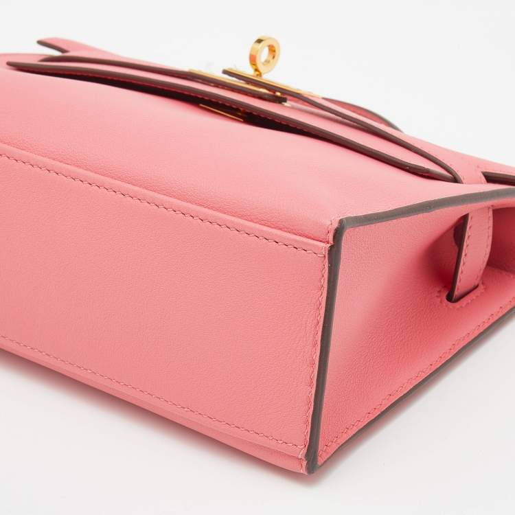 Pre Owned Hermes Rose Lipstick Swift Leather Gold Hardware Kelly Pochette