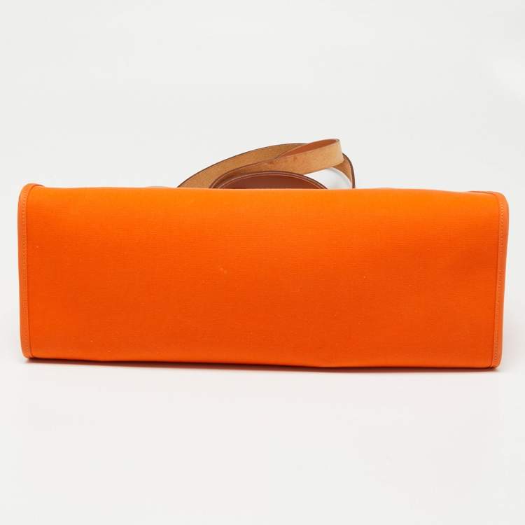 Pre Owned Hermés Orange/Natural Canvas and Leather Herbag Zip 39 Bag