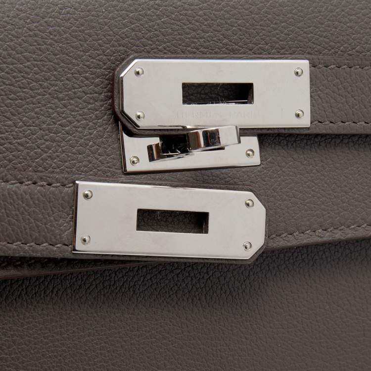 Pre Owned Hermes Etain Evercolor Leather Kelly Depeches 25 Pouch