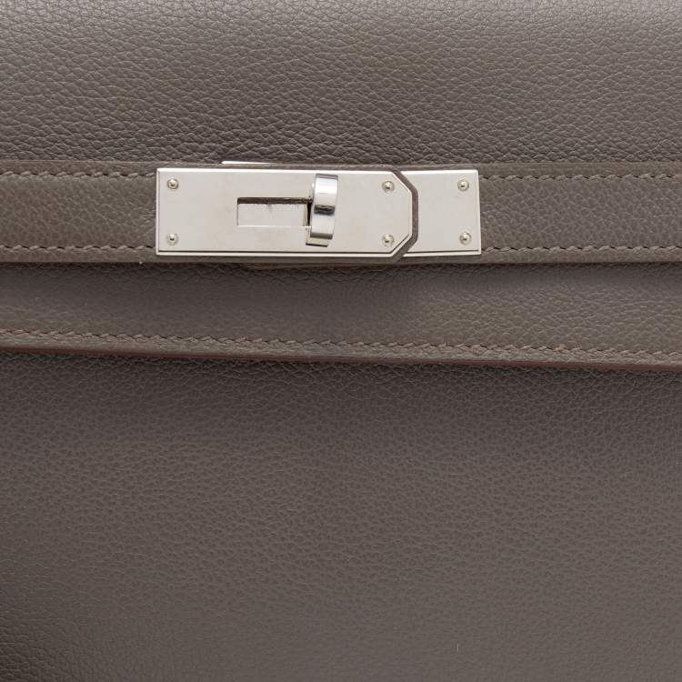 Pre Owned Hermes Etain Evercolor Leather Kelly Depeches 25 Pouch