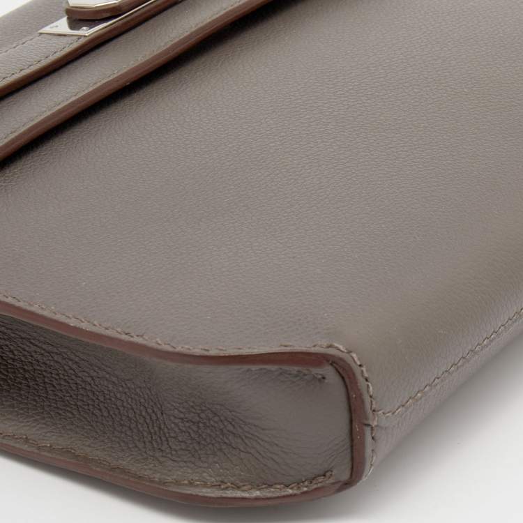 Pre Owned Hermes Etain Evercolor Leather Kelly Depeches 25 Pouch