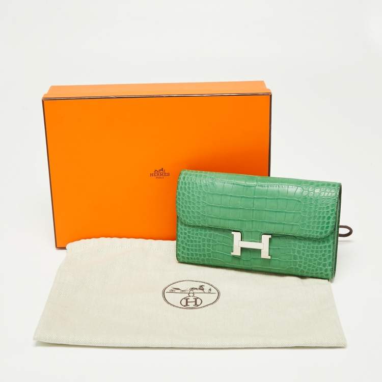 Pre Owned Hermes Cactus Alligator Palladium Finish Constance Long Wallet