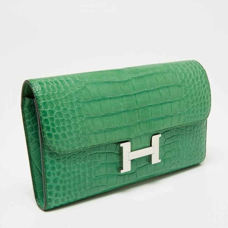 Pre Owned Hermes Cactus Alligator Palladium Finish Constance Long Wallet