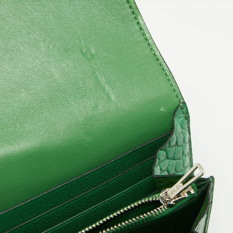 Pre Owned Hermes Cactus Alligator Palladium Finish Constance Long Wallet