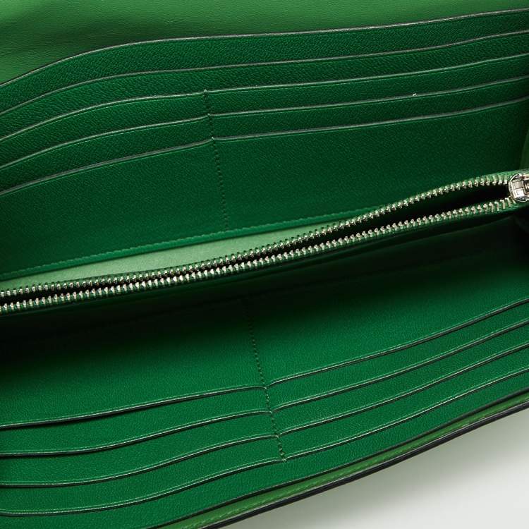 HERMES] Hermes Kelly Wallet Long Wallet Ostrich Green D -engraved