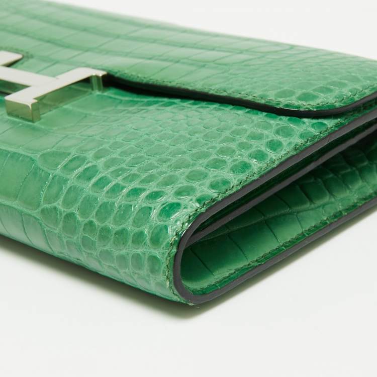 Pre Owned Hermes Cactus Alligator Palladium Finish Constance Long Wallet