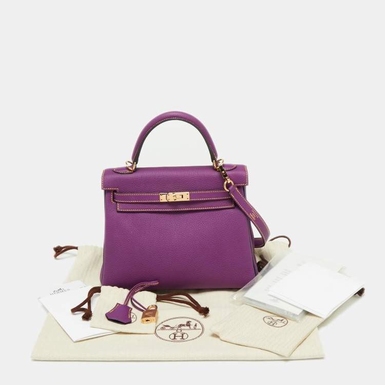 Pre Owned Hermes Anemone/Bleu Nuit Togo Leather Gold Finish Kelly Retourne 25 Bag