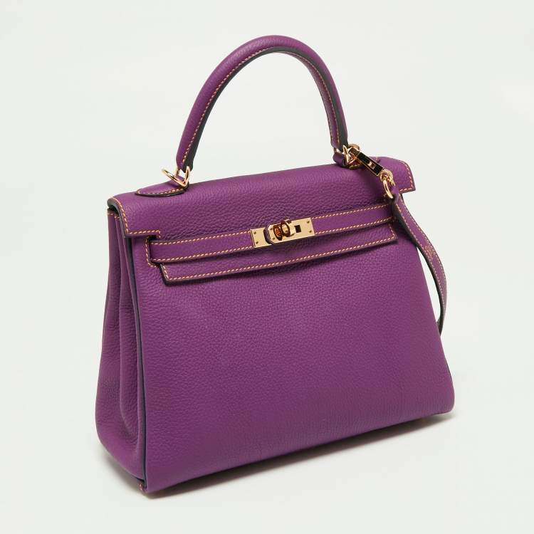 Pre Owned Hermes Anemone/Bleu Nuit Togo Leather Gold Finish Kelly Retourne 25 Bag