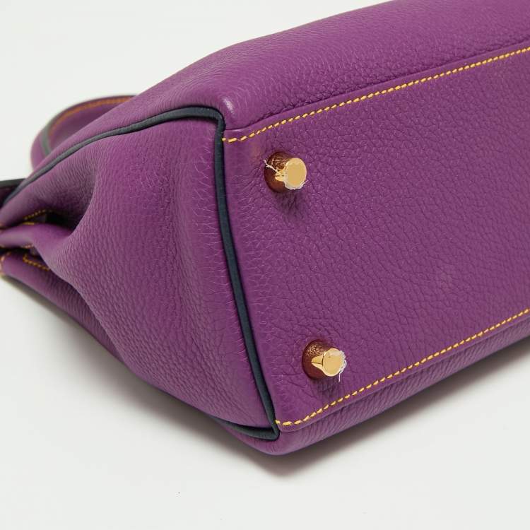 Pre Owned Hermes Anemone/Bleu Nuit Togo Leather Gold Finish Kelly Retourne 25 Bag