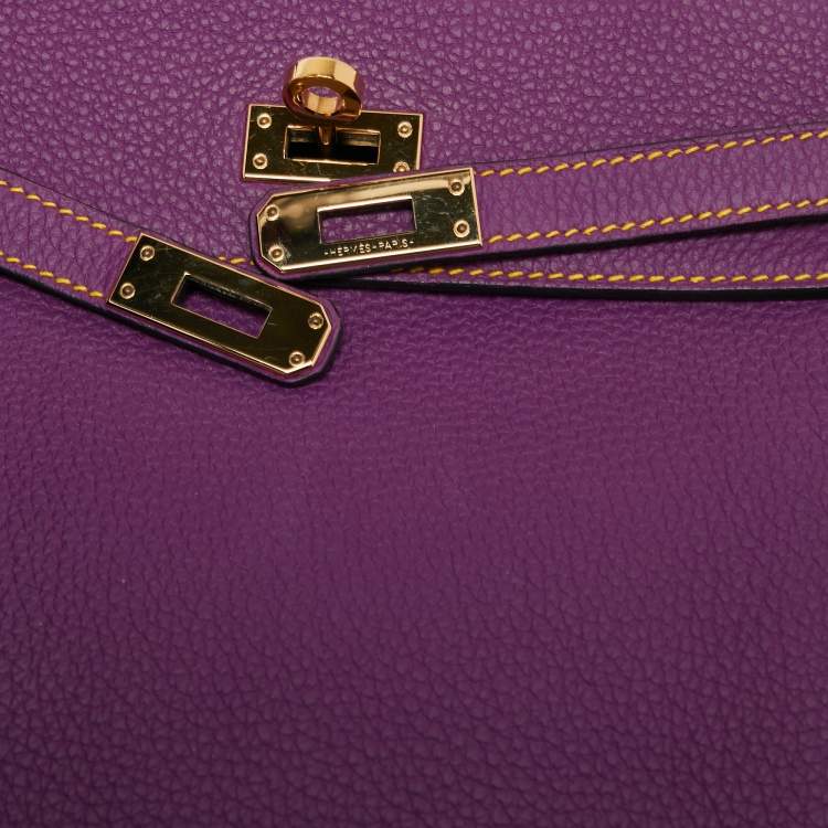 Pre Owned Hermes Anemone/Bleu Nuit Togo Leather Gold Finish Kelly Retourne 25 Bag