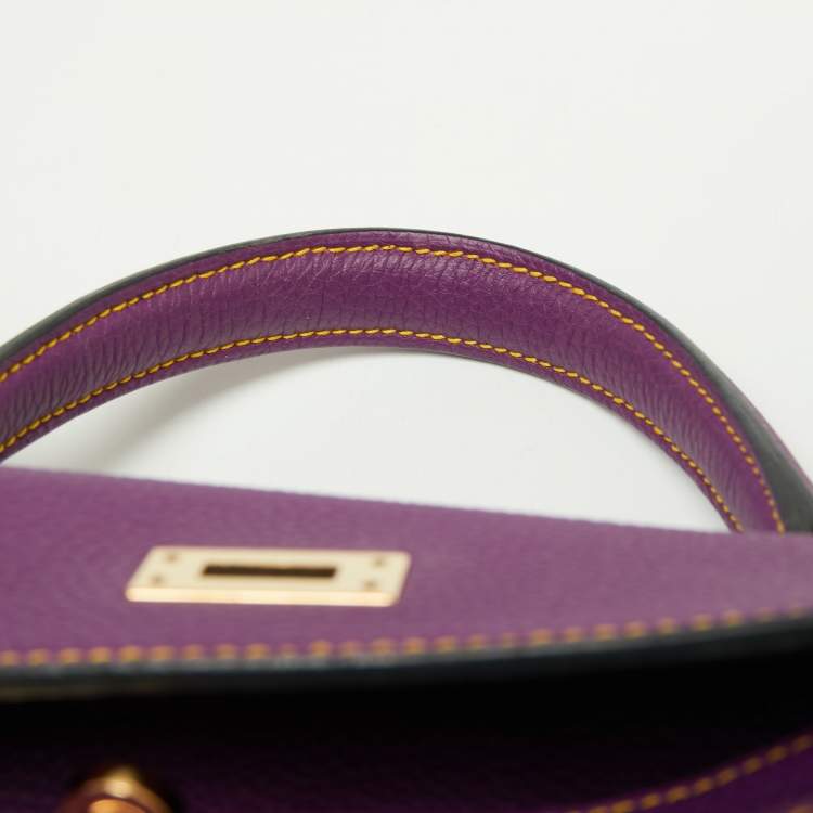Pre Owned Hermes Anemone/Bleu Nuit Togo Leather Gold Finish Kelly Retourne 25 Bag