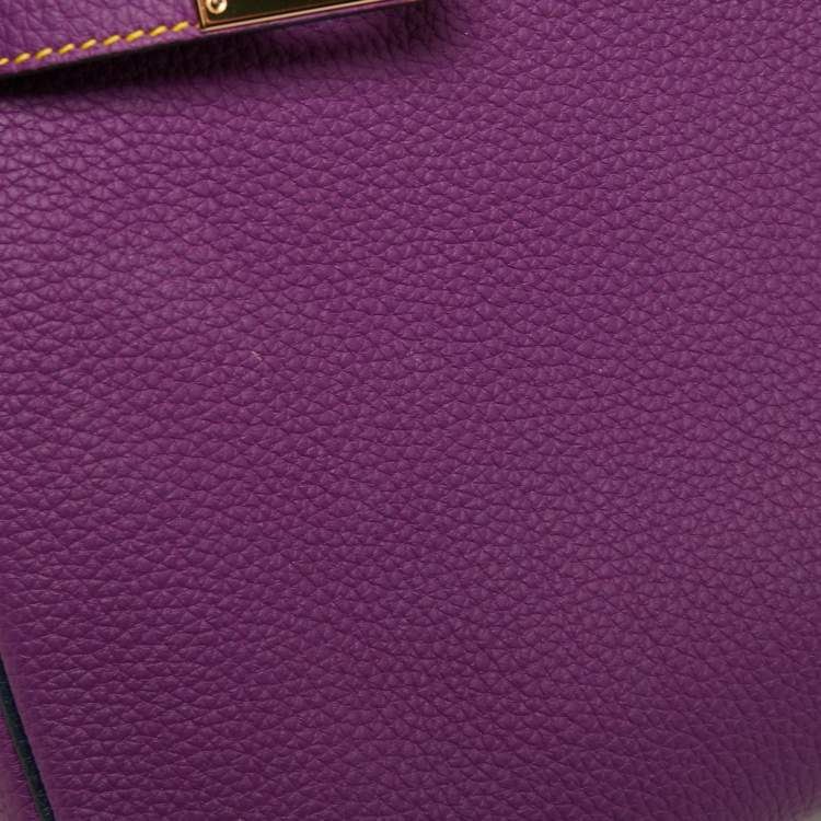 Pre Owned Hermes Anemone/Bleu Nuit Togo Leather Gold Finish Kelly Retourne 25 Bag