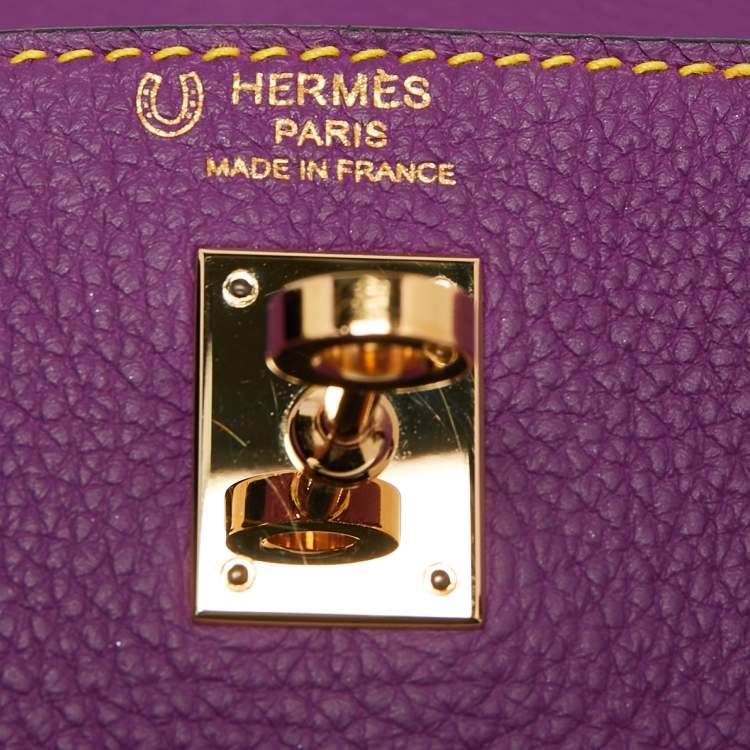 Pre Owned Hermes Anemone/Bleu Nuit Togo Leather Gold Finish Kelly Retourne 25 Bag