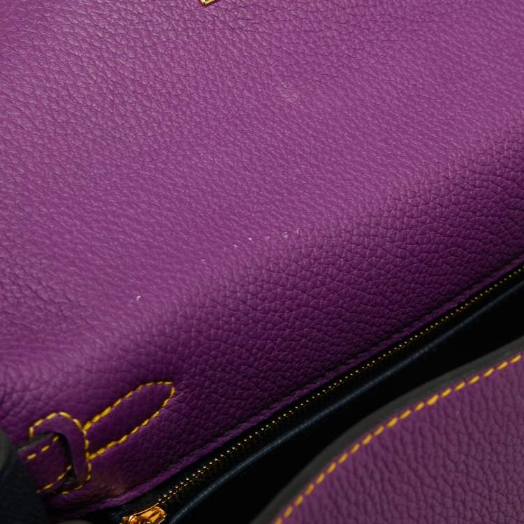 Pre Owned Hermes Anemone/Bleu Nuit Togo Leather Gold Finish Kelly Retourne 25 Bag