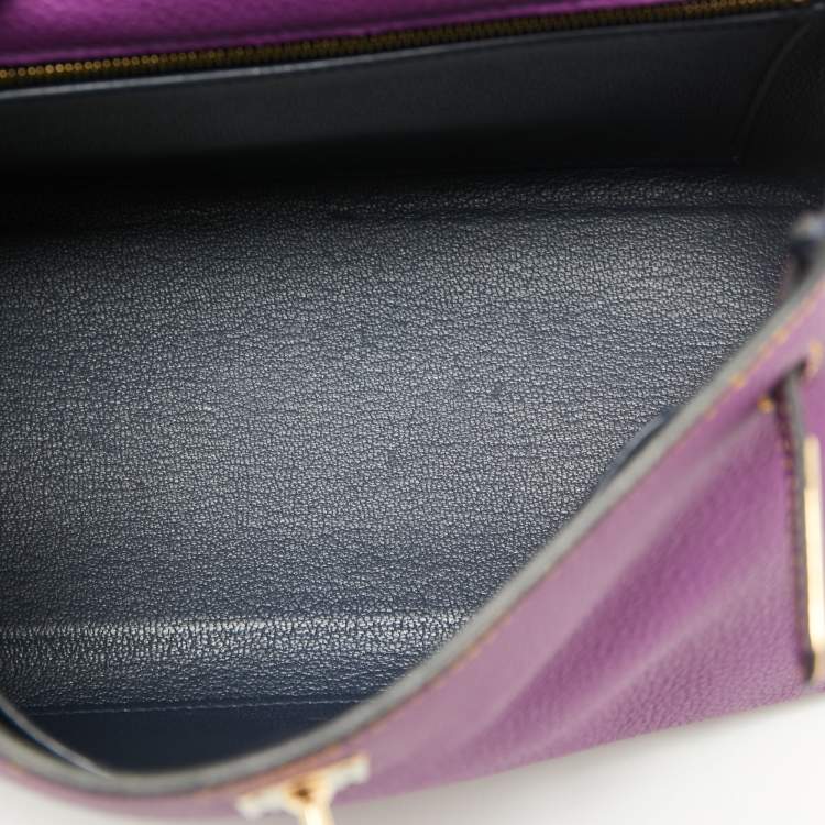 Pre Owned Hermes Anemone/Bleu Nuit Togo Leather Gold Finish Kelly Retourne 25 Bag