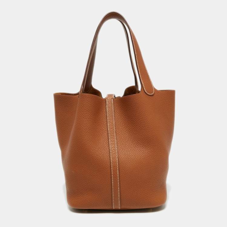 Pre Owned Hermès Gold Clemence Leather Picotin Lock 22 Bag