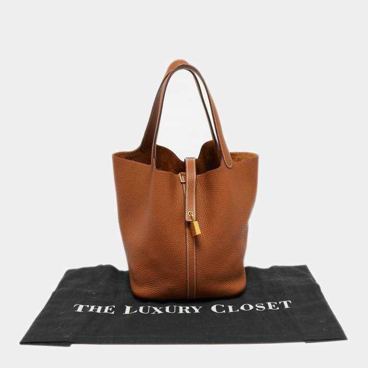 Pre Owned Hermès Gold Clemence Leather Picotin Lock 22 Bag