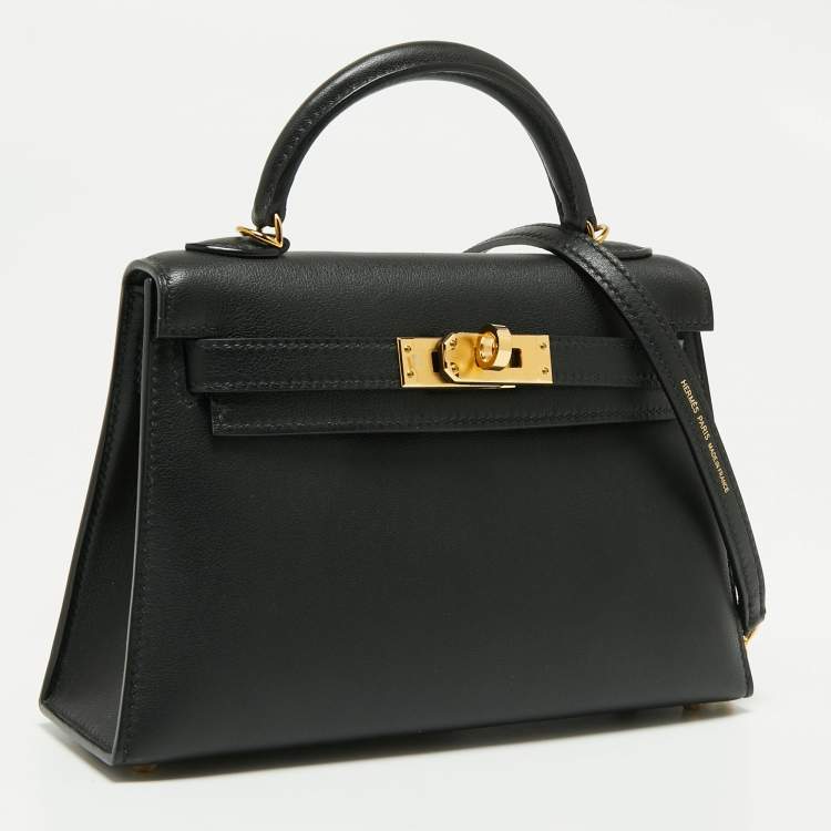 Pre Owned Hermès Noir Swift Leather Gold Finish Mini II Kelly Sellier Bag