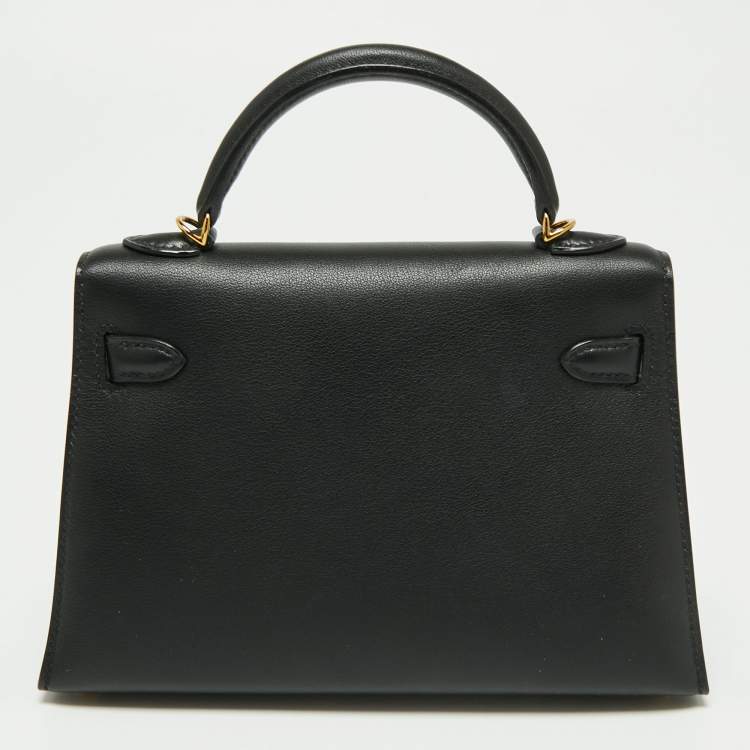 Pre Owned Hermès Noir Swift Leather Gold Finish Mini II Kelly Sellier Bag